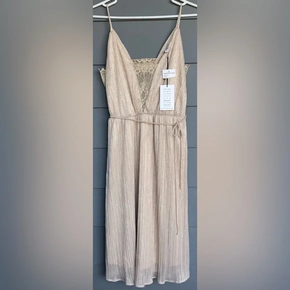 SPIRIT OF GRACE Elegant Gold Cream Women Dress.Shimmer N.W.T. Size XS. Waist Tie - Picture 13 of 13